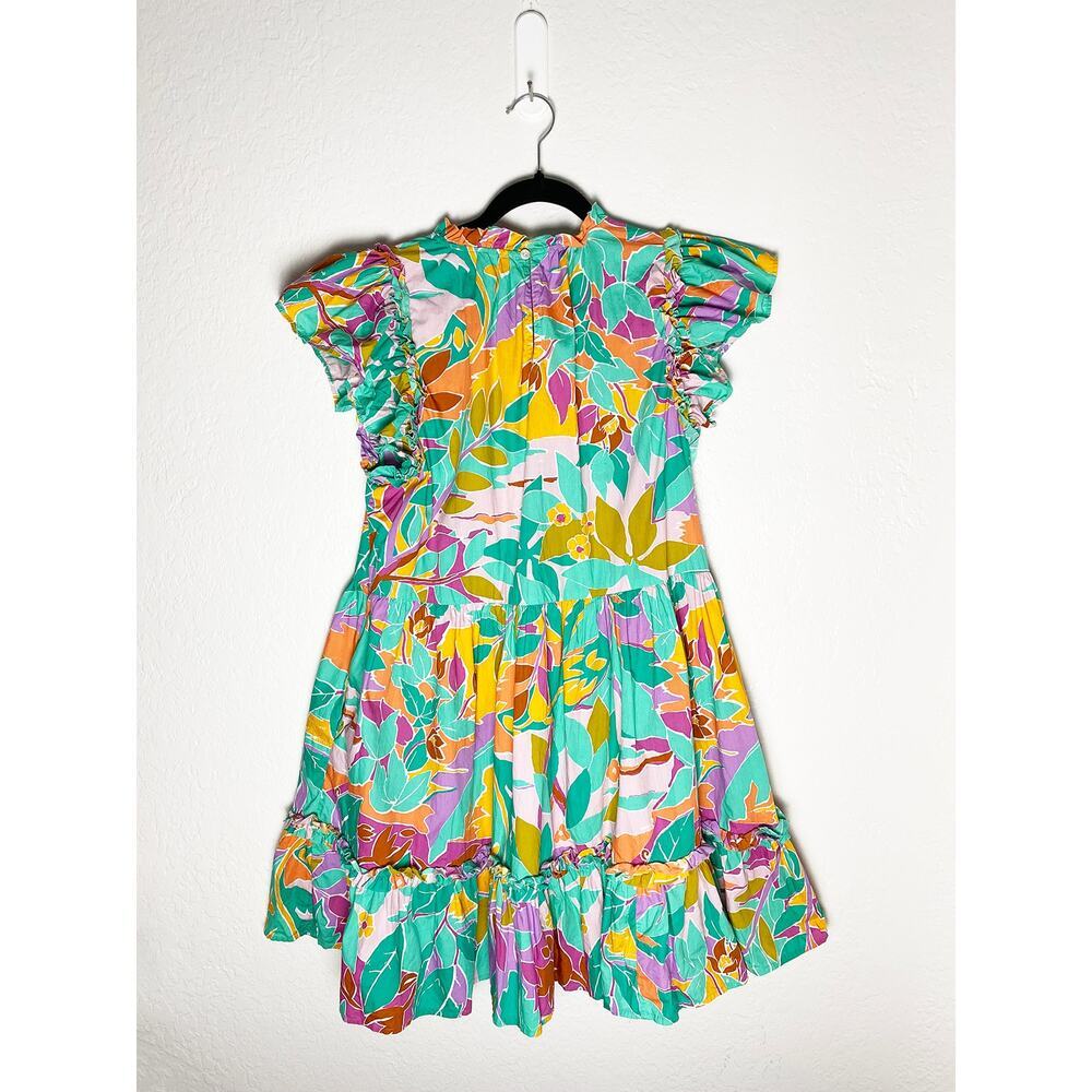House of Harlow 1960 Women's Tired Ruffle Mini Dress Coltraihe Green Tropical - Picture 3 of 11